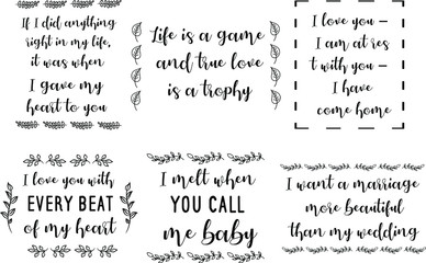 Set of Love Quotes Sayings for Valentine's day.  Romantic feeling between man and woman