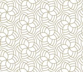 Poster de jardin Or abstrait géométrique Motif floral sans couture avec texture de ligne de fleur géométrique abstraite, or sur fond blanc. Papier peint simple moderne léger, toile de fond de carreaux lumineux, élément graphique décoratif