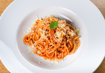 Spaghetti Napoli with Neapolitan sauce, Napoli sauce or Napoletana sauce, spaghetti Napoli