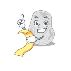 White planctomycetes mascot character style with a menu on his hand