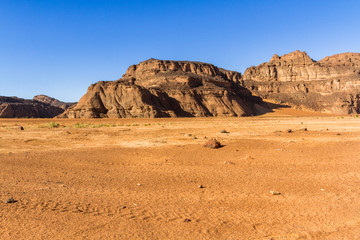 Sahara desert landscape.  Sand and amazing sandstone mountain  at  Tassili nAjjer National Park,...