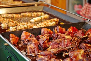 pieces of fried meat with vegetables in the dining room