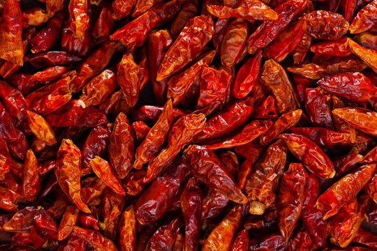 Closeup Of Dried Cayenne Peppers