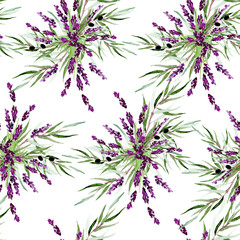 Seamless pattern with watercolor lavender and olive.