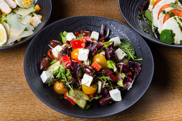 Greek salad or horiatiki salad is a salad in Greek cuisine. Greek salad is made with tomatoes