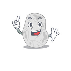 White planctomycetes caricature design style with one finger gesture