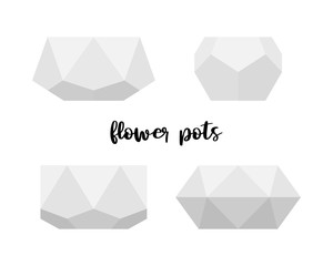 White flower pots. Vector set of geometric polyhedron concrete planters