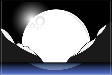 Lake vector The shadow of the mountains and the black sky With the light from the moon the white line border used as a background image