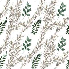 Seamless pattern with olive branch and green leaves.