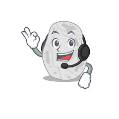 A stunning white planctomycetes mascot character concept wearing headphone