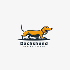 Vector Logo Illustration Dachshund Mascot Cartoon Style.