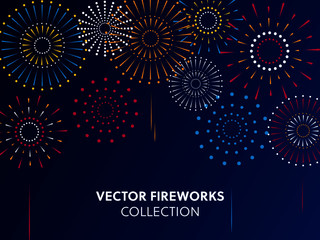 Vector illustration of a festive fireworks at night,scene for holiday and celebration background design. - obrazy, fototapety, plakaty