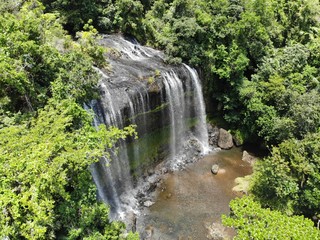 view of Ngardmau from above by drone, biggest waterfall on babeldaob, Palau