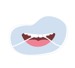 Brushing teeth with dental floss. Smiling mouth with tongue and healthy teeth. Smile. Oral hygiene and dental  procedures concept. Cute vector illustration in flat style.