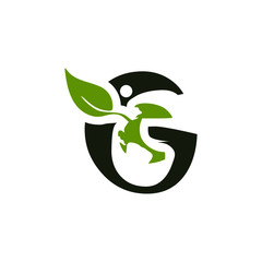 green leaf logo.  Logo design of a planet combine with letter G and leaf.