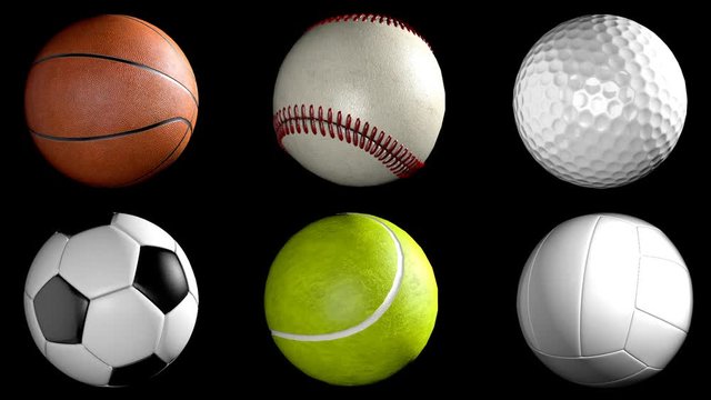 3d render set of different sports balls such as basketball,baseball,golf,football,tennis and volley ball