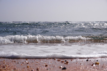 beach in sunset time, tilt shift soft effect