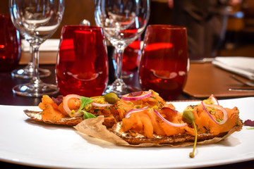 Fresh Food Buffet Brunch Catering Dining Eating Party Sharing Concept. Bruschetta is an antipasto