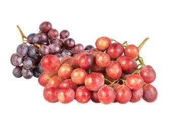 ripe juicy bunches of red and black grapes isolated on white background