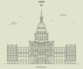 Michigan State Capitol in Lansing, USA. Landmark icon