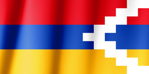 Flag of Nagorno-Karabakh Republic close up painted on a cracked wall, concept of armed actions and conflicts in the world