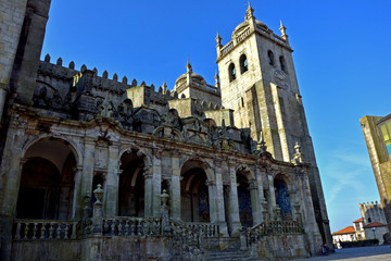 Fototapeta na wymiar Porto, Portugal - August 17, 2015: The Porto Cathedral. It is a 12th century fortress church located in the historic center of the old town of Porto.