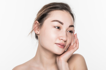 Obraz na płótnie Canvas Asian beauty face closeup portrait with clean and fresh elegant lady isolated on white background