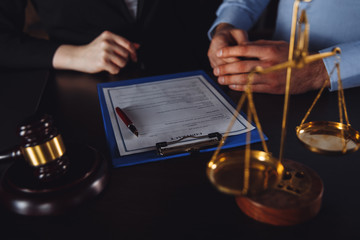 Male and female lawyer on business meeting. Legal consulting in office