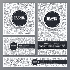Set of Travel sketches banners for Social Media. Hand draw doodle background. Vector Illustration.