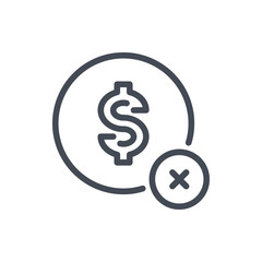 Payment declined line icon. Dollar with cross vector outline sign.