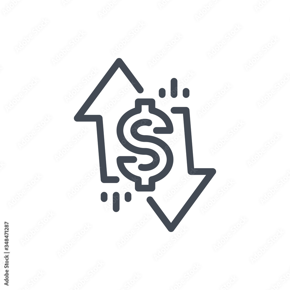 Poster exchange line icon. dollar with arrows up and down vector outline sign.