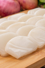 Ingredient Of Rice Cake On The Wood Plate