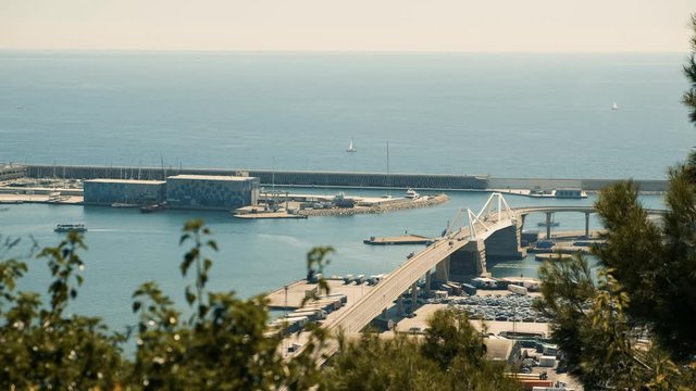 Seaport in Barcelona. Sea. The city from a height