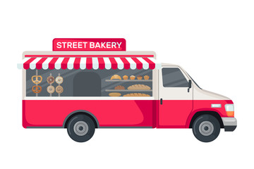 Fototapeta na wymiar Bakery truck icon in flat style isolated on white background.