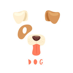 Vector illustration of animal face for selfie photo or video chat for apps. Cute and funny cartoon character, dog head mask with nose and ears for masquerade, carnival, costume party