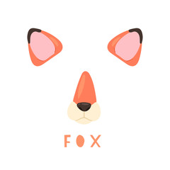 Vector illustration of animal face for selfie photo or video chat for apps. Cute and funny cartoon character, fox head mask with nose and ears for masquerade, carnival, costume party