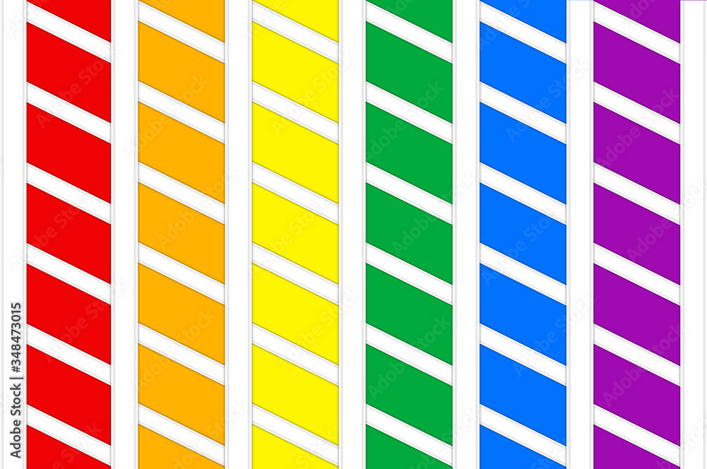 Aufkleber 3d rendering. lgbt rainbow color trapezoid tile shape pattern wall background.