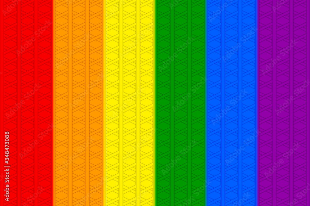 Poster 3d rendering. lgbt rainbow color square grid tile pattern wall design background.