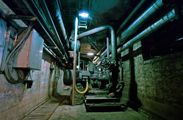 Old abandoned dirty empty scary factory interior