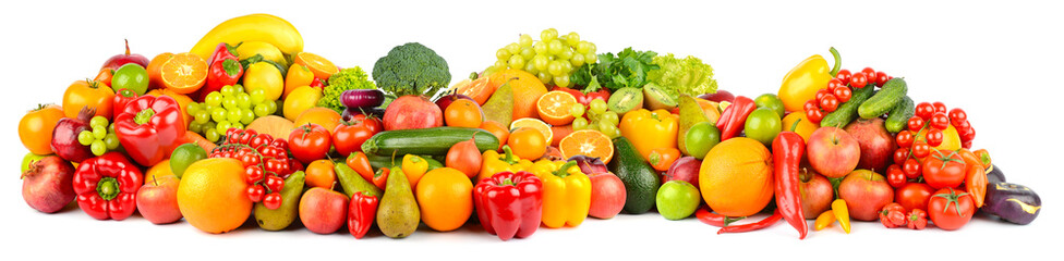 Fototapeta na wymiar Collage of healthy fresh fruits and vegetables isolated on white.