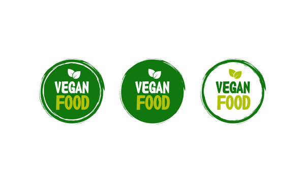 Vegan food logo labels and stamps. Healthy food and product tags concept. Vector illustration