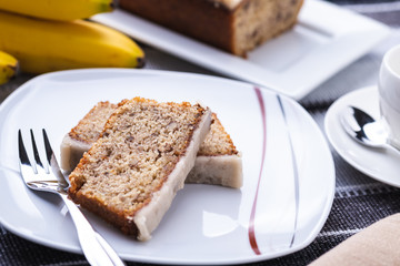 Banana cake  on white plate