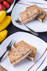 Banana cake  on white plate