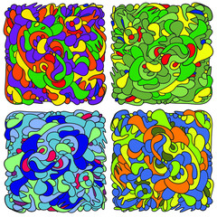 4 Colorful Unique Groovy Abstract Doodle Vector for T-shirts, Mugs and Merchandise 