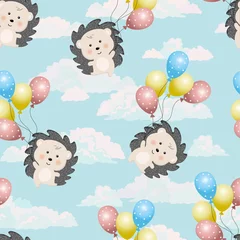 Peel and stick wall murals Animals with balloon Vector seamless pattern of cute hedgehog with balls, cartoon design