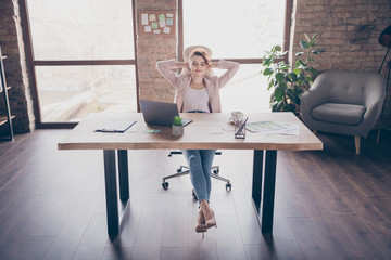 Portrait of her she nice attractive dreamy confident successful lady entrepreneur sitting in chair...