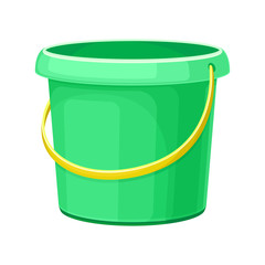 Green Plastic Empty Bucket as Garden Tool Vector Illustration