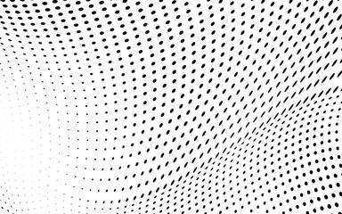 Halftone black and white waves. A chaotic pattern of dots on a white background. Abstract multiple ink drops
