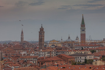 Fototapeta na wymiar Aerial cityscape with venetian bell towers, Venice, Italy