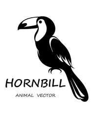 Black Vector illustration on a white background of a hornbill. Suitable for making logo.